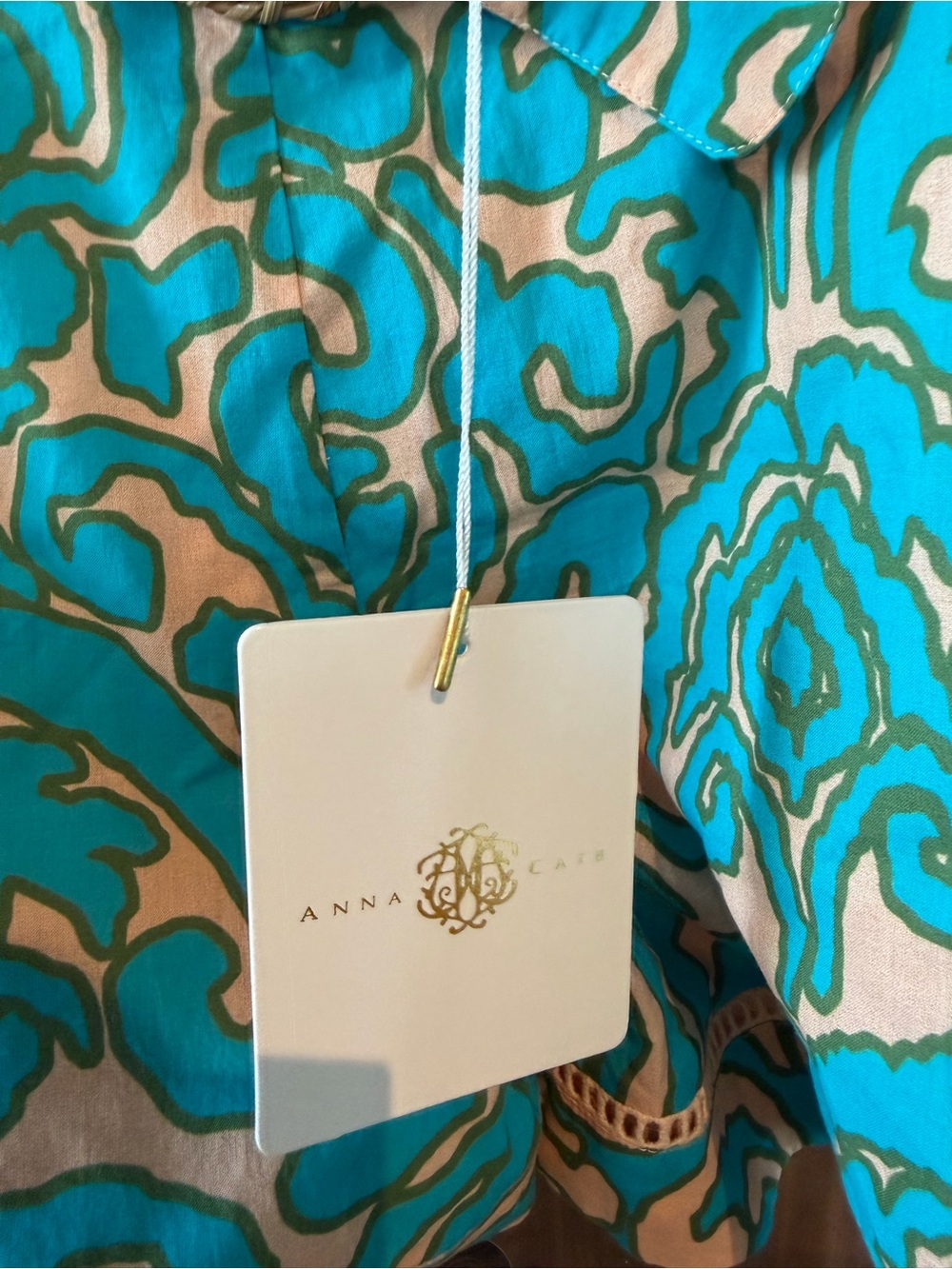 High-Waist Turquoise and Cream Patterned Shorts with Braided Buckle - Picture 2 of 2